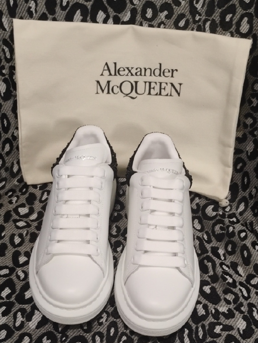 Alexander McQueen White Leather Sneakers with Black Heel